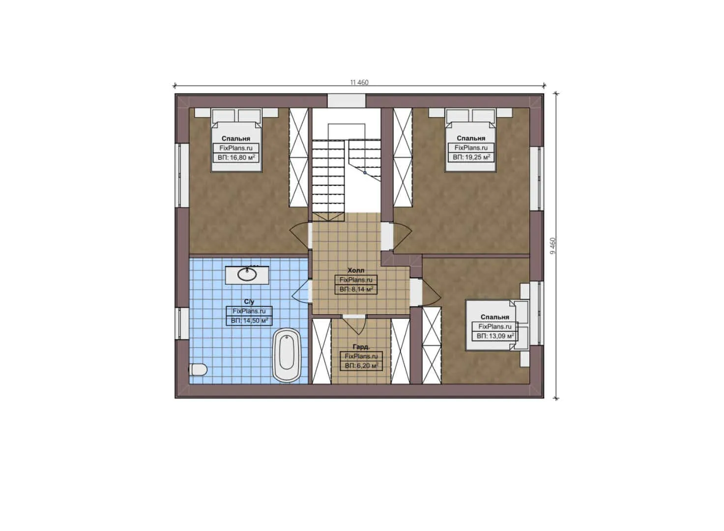 F-1880 - Планы дома с мансардой 12 на 12, площадью 210 м² с террасой и 4 спальнями