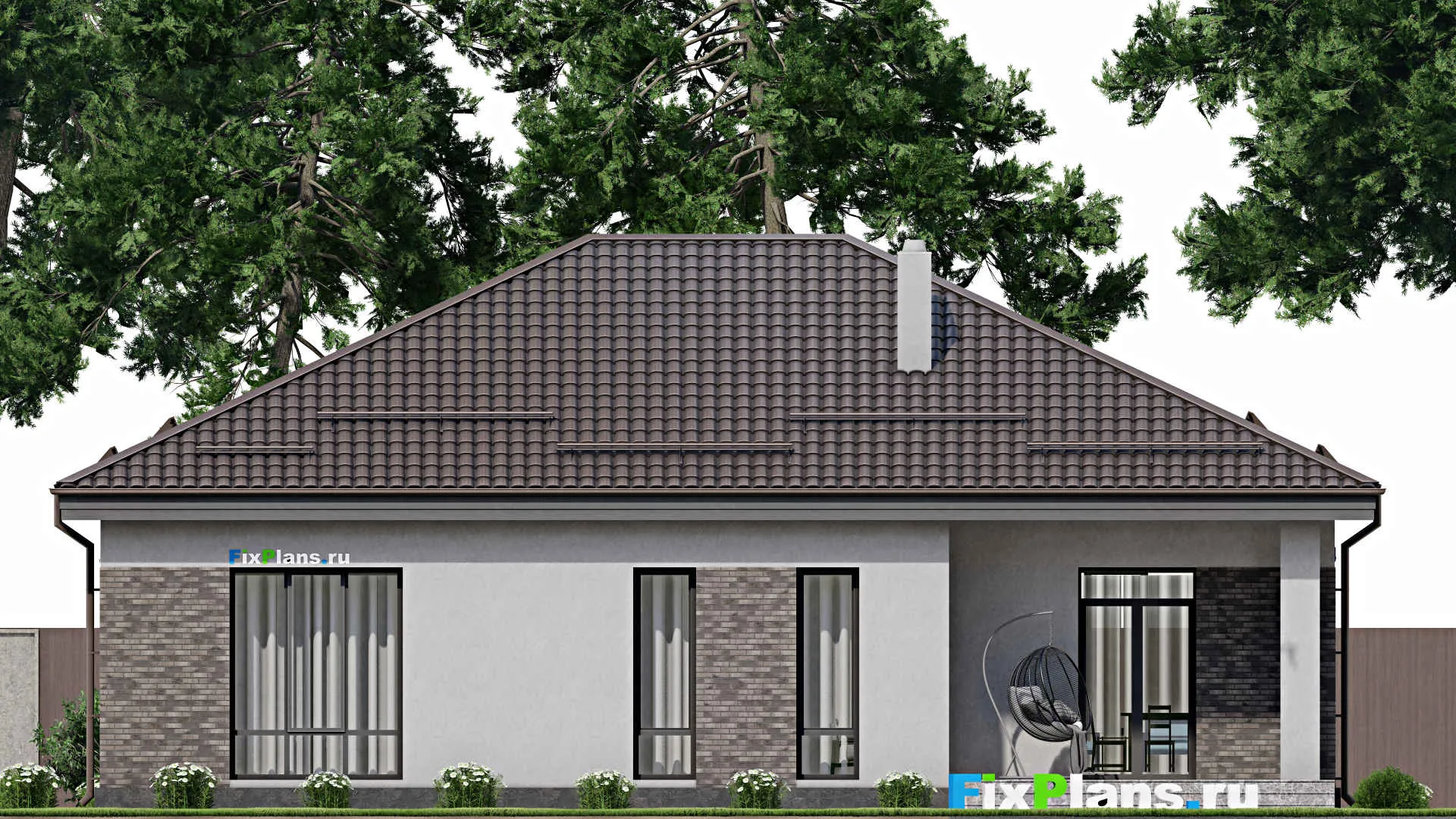 F-2123 - Проект одноэтажного дома 13 на 16, площадью 170 м² с террасой и 3 спальнями