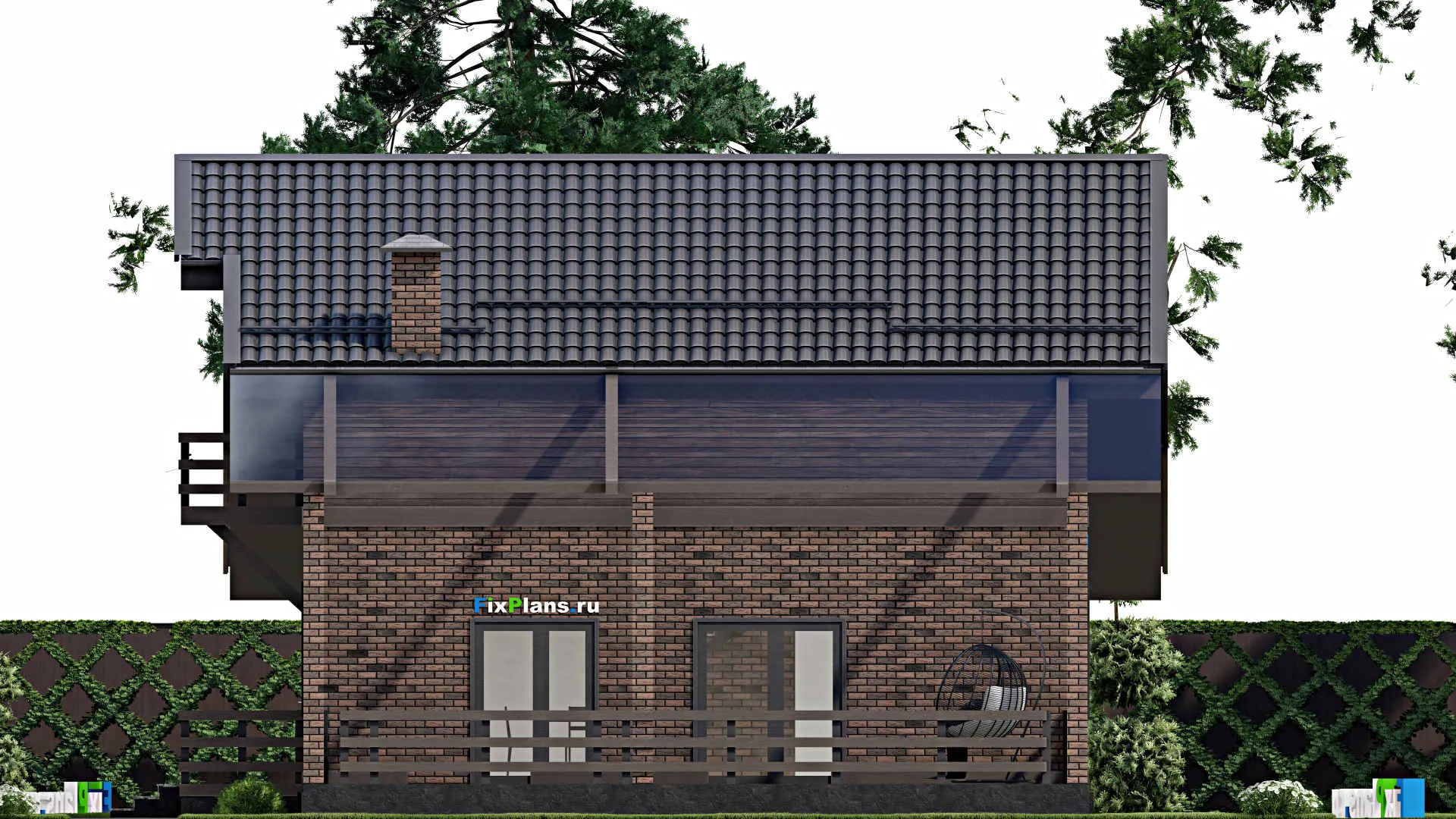 F-3950 - Планы дома с мансардой 10 на 11, площадью 140 м² с террасой, балконом, навесом для машины и 3 спальнями