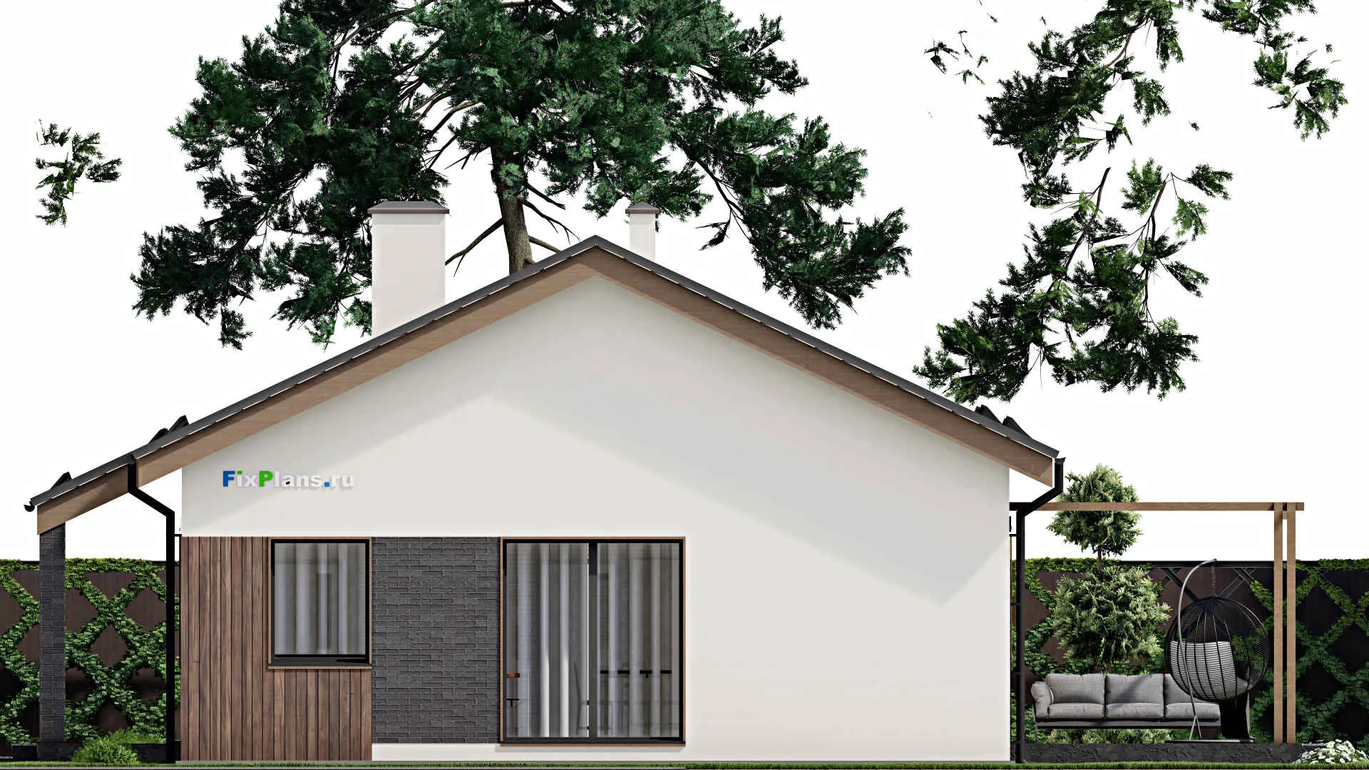 F-5597 - Проект одноэтажного дома 10 на 14, площадью 140 м² с террасой и 3 спальнями