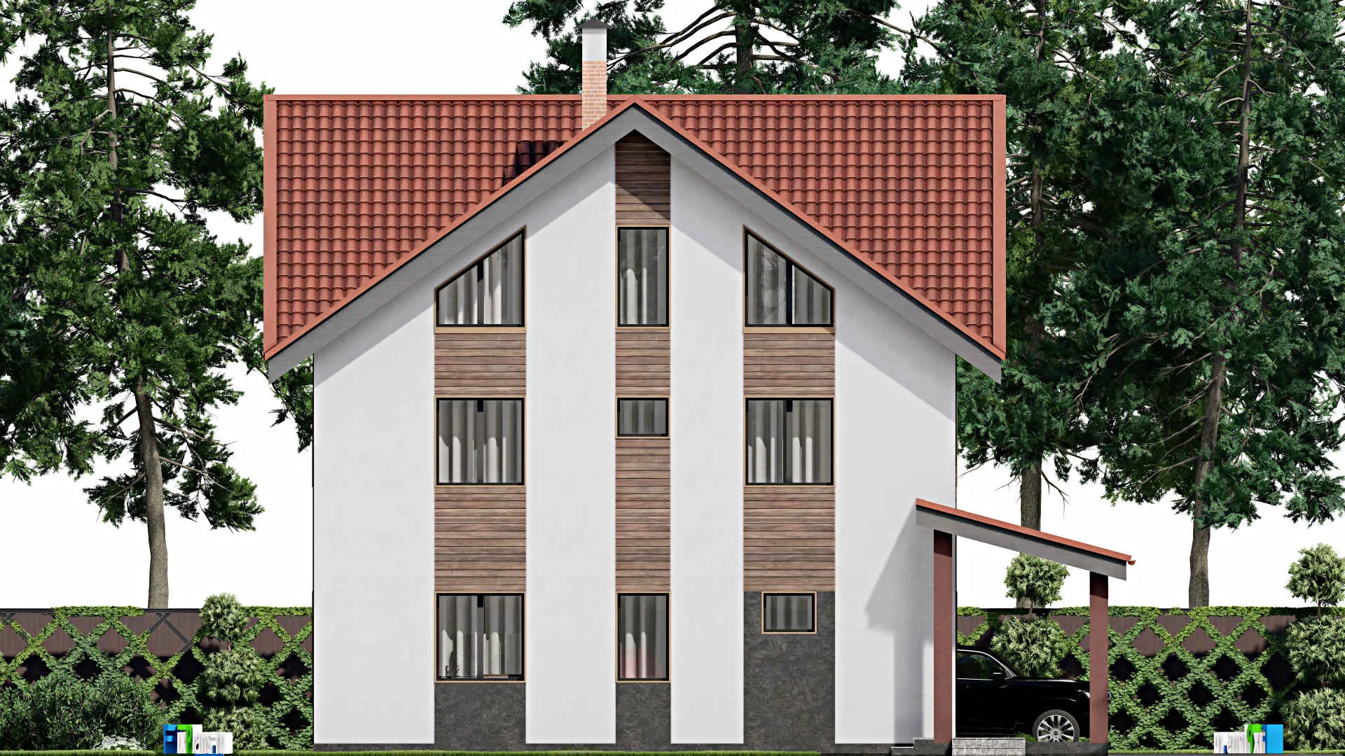 F-7163 - Планы двухэтажного дома с мансардой 12 на 14, площадью 280 м² с террасой, балконом и 4 спальнями