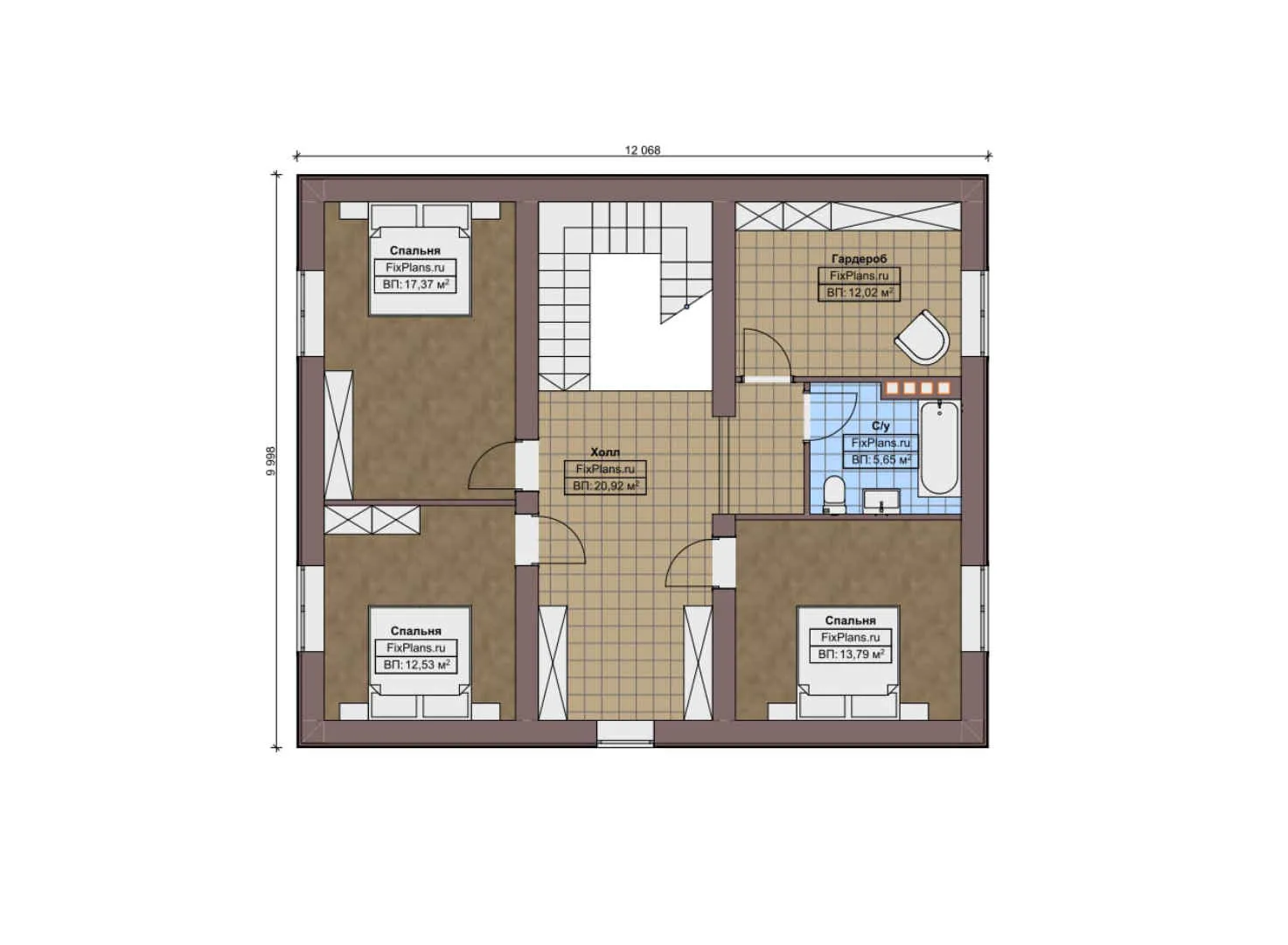 F-11312 - Планы дома с мансардой 12 на 13, площадью 180 м² с 5 спальнями