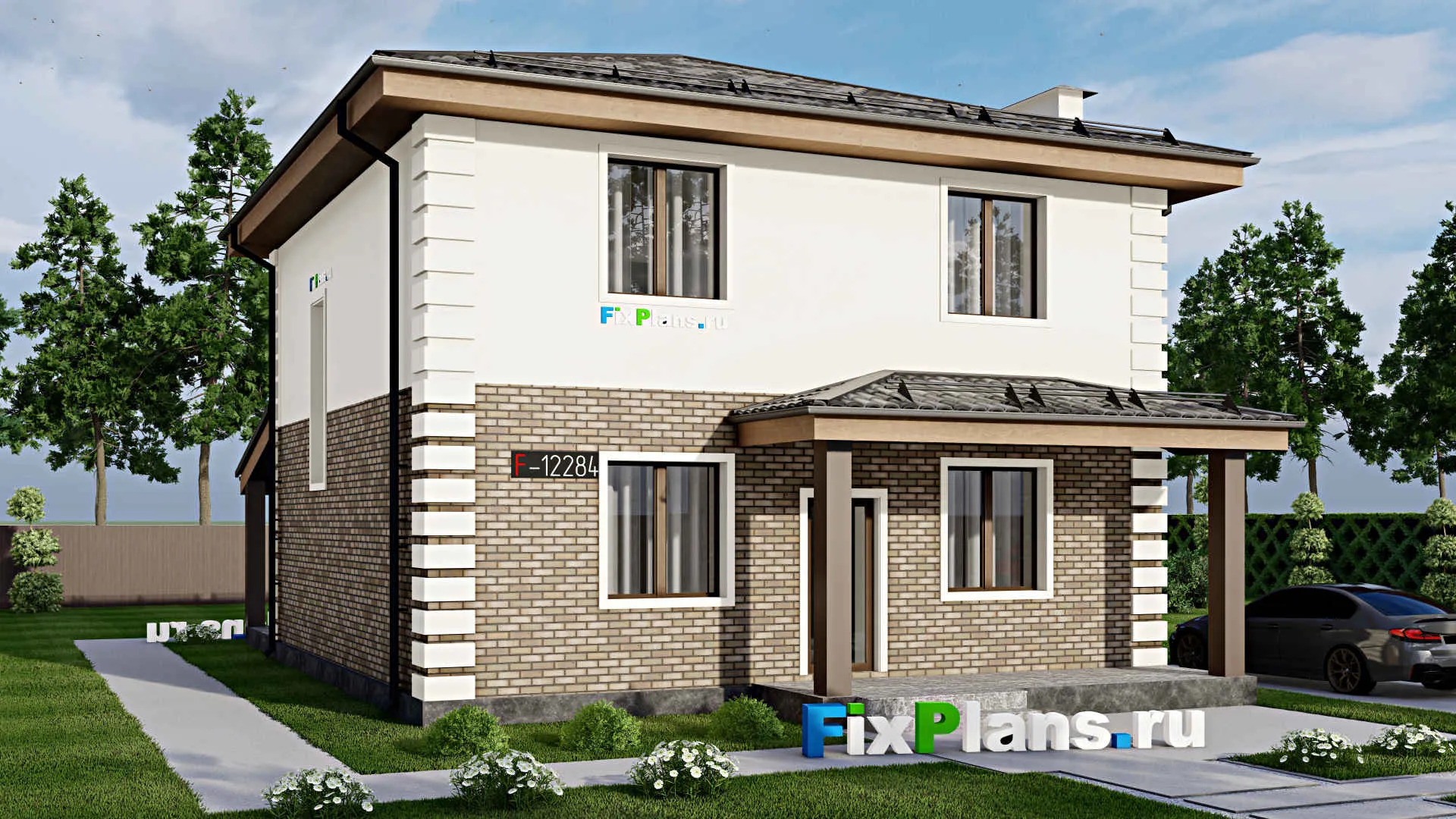 F-12284 - Проект двухэтажного дома 10 на 15, площадью 180 м² с террасой и 2 спальнями