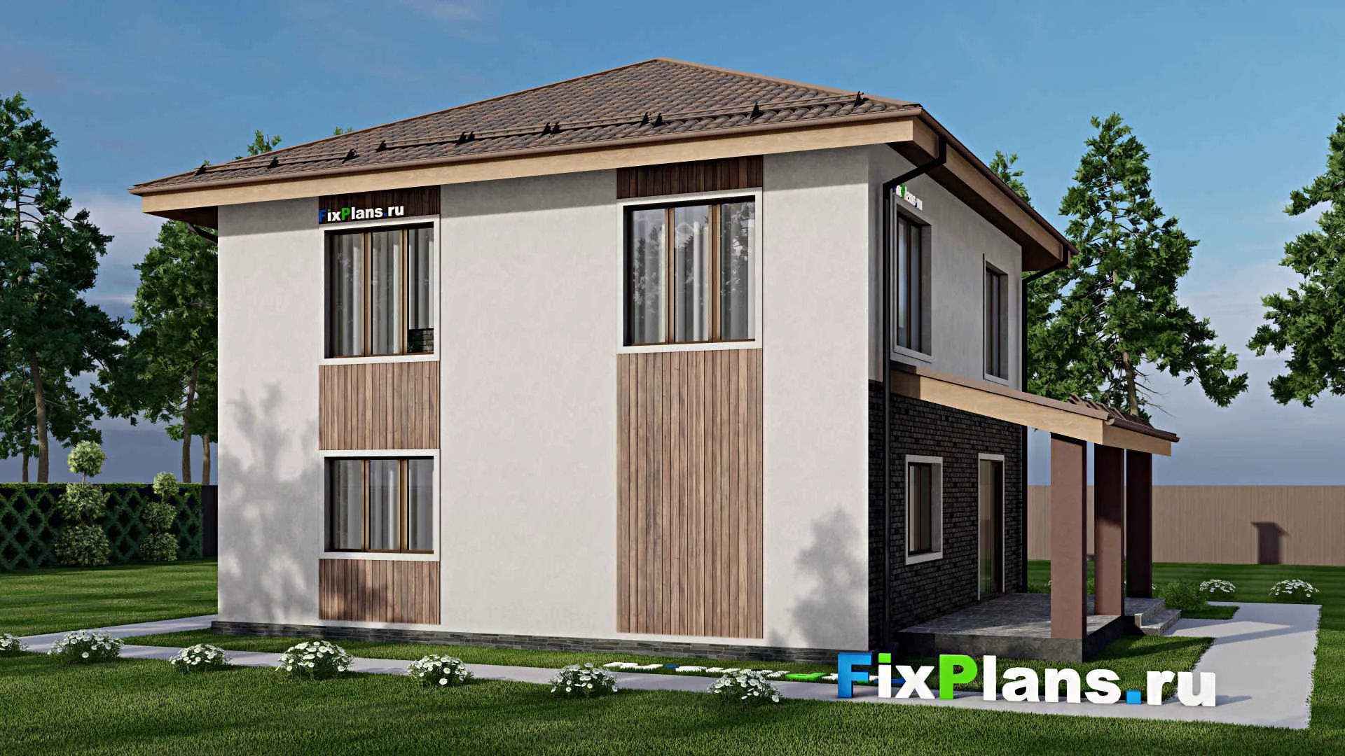 F-10511 - Проект двухэтажного дома 12 на 14, площадью 200 м² с террасой и 4 спальнями