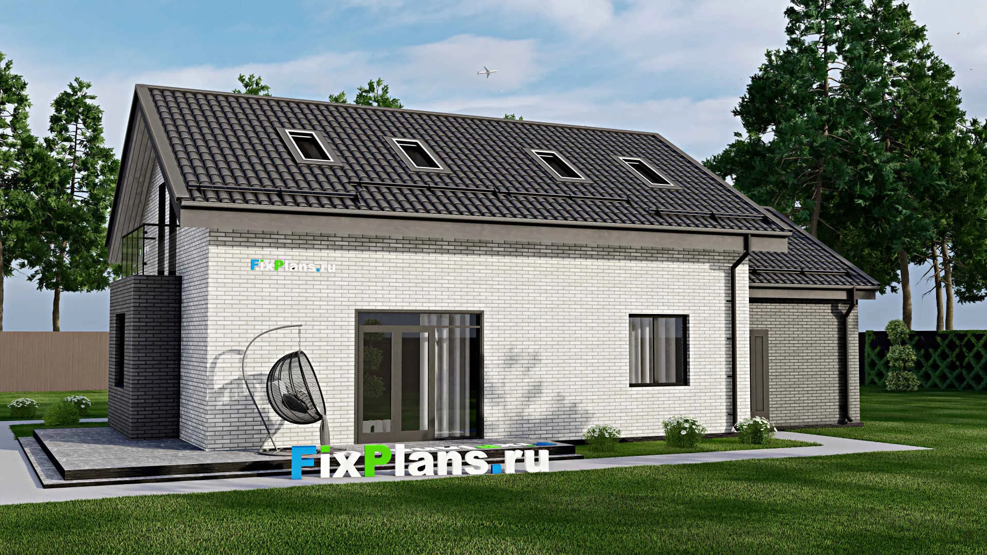 F-2825 - Планы дома с мансардой 9 на 17, площадью 210 м² с террасой, балконом, гаражом на 1 машину и 4 спальнями