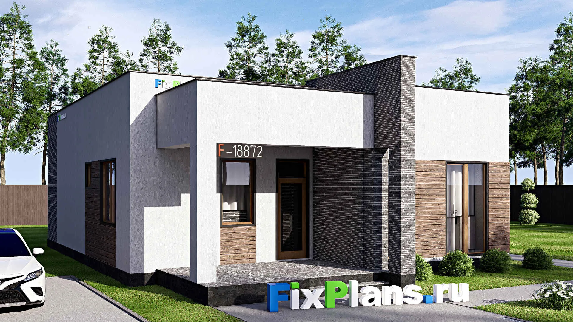 F-18872 - Проект одноэтажного дома 11 на 17, площадью 130 м² с террасой и 2 спальнями