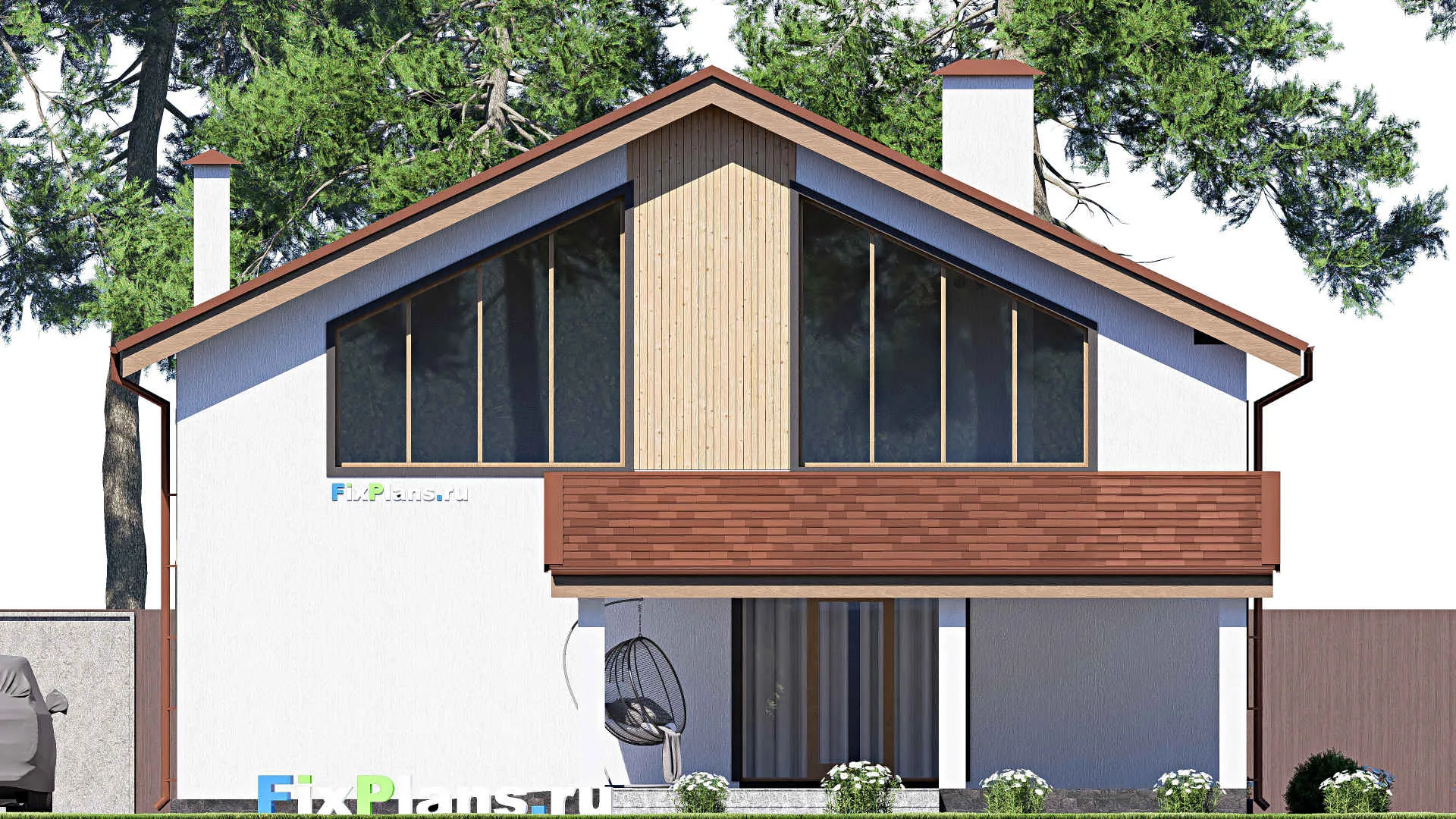 F-17945 - Проект дома с мансардой 12 на 18, площадью 220 м² с террасой и 5 спальнями