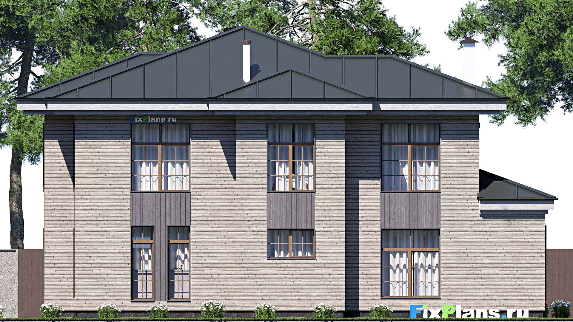 F-20726 - Проект двухэтажного дома 15 на 17, площадью 280 м² с террасой, балконом и 4 спальнями