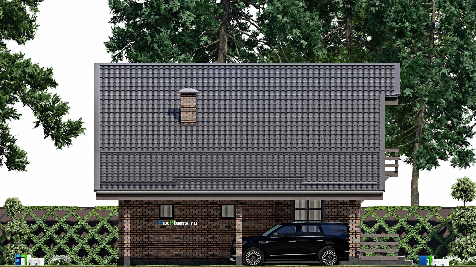 F-3950 - Планы дома с мансардой 10 на 11, площадью 140 м² с террасой, балконом, навесом для машины и 3 спальнями