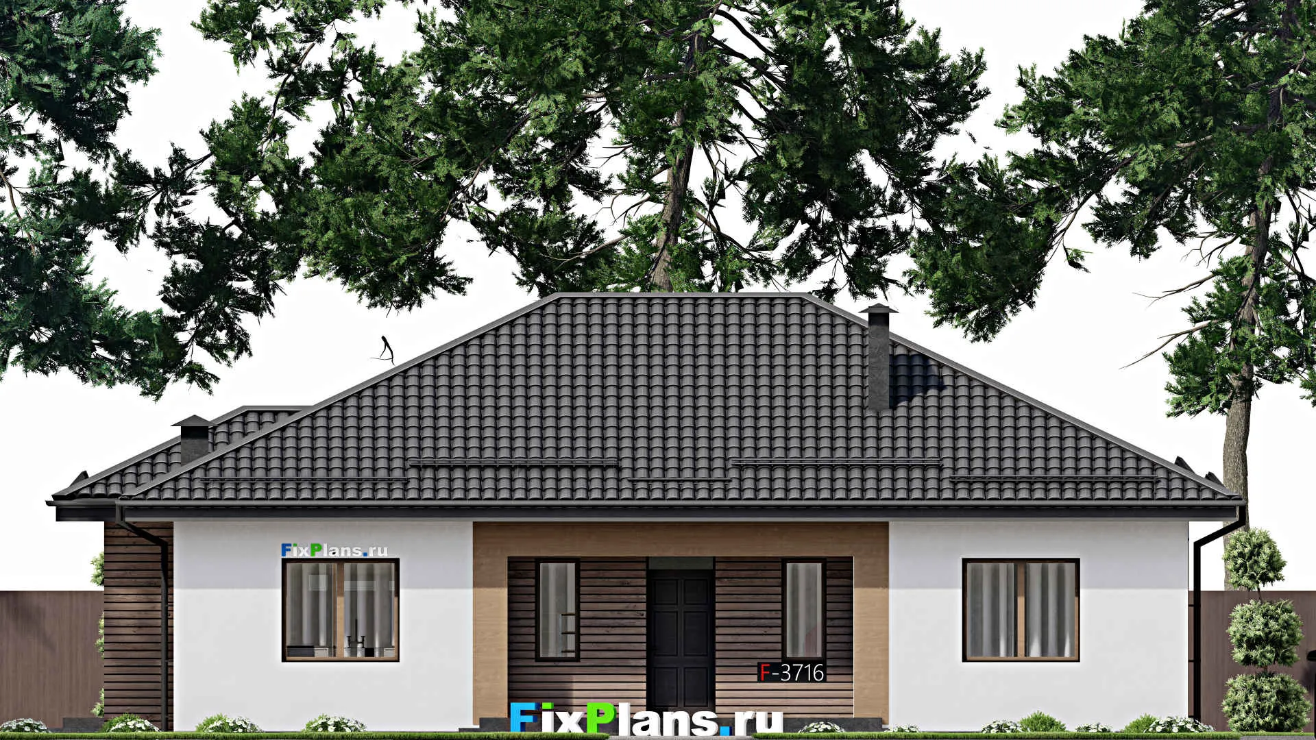 F-3716 - Проект одноэтажного дома 12 на 16, площадью 180 м² с террасой и 4 спальнями