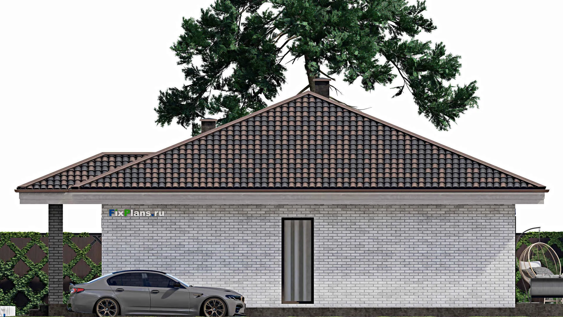 F-1232 - Проект одноэтажного дома 12 на 14, площадью 150 м² с террасой и 3 спальнями