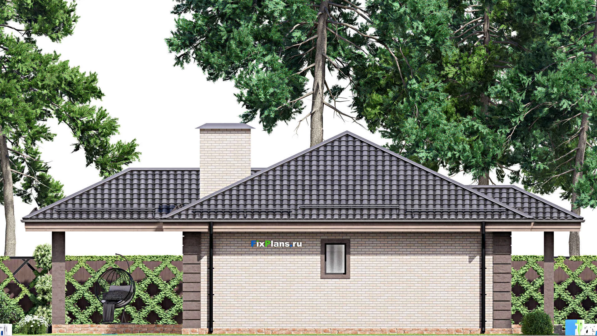 F-13994 - Проект одноэтажного дома 14 на 16, площадью 130 м² с террасой и 3 спальнями