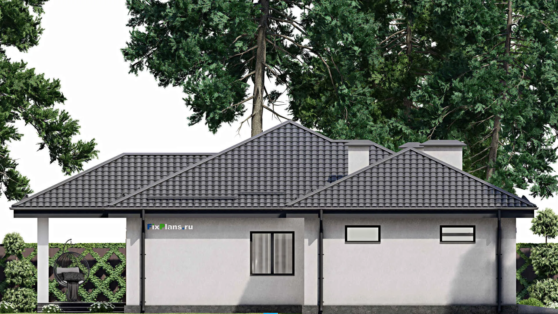 F-4184 - Проект одноэтажного дома 14 на 19, площадью 170 м² с террасой, гаражом на 2 машины и 2 спальнями