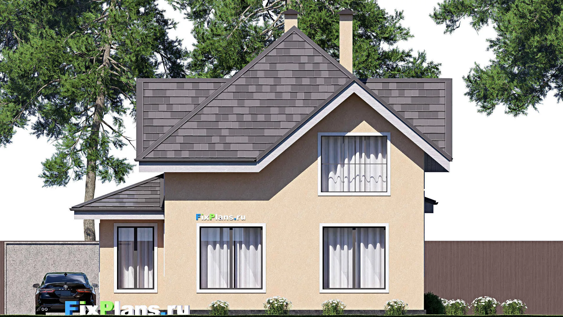 F-17324 - Планы дома с мансардой 11 на 14, площадью 140 м² с террасой и 4 спальнями