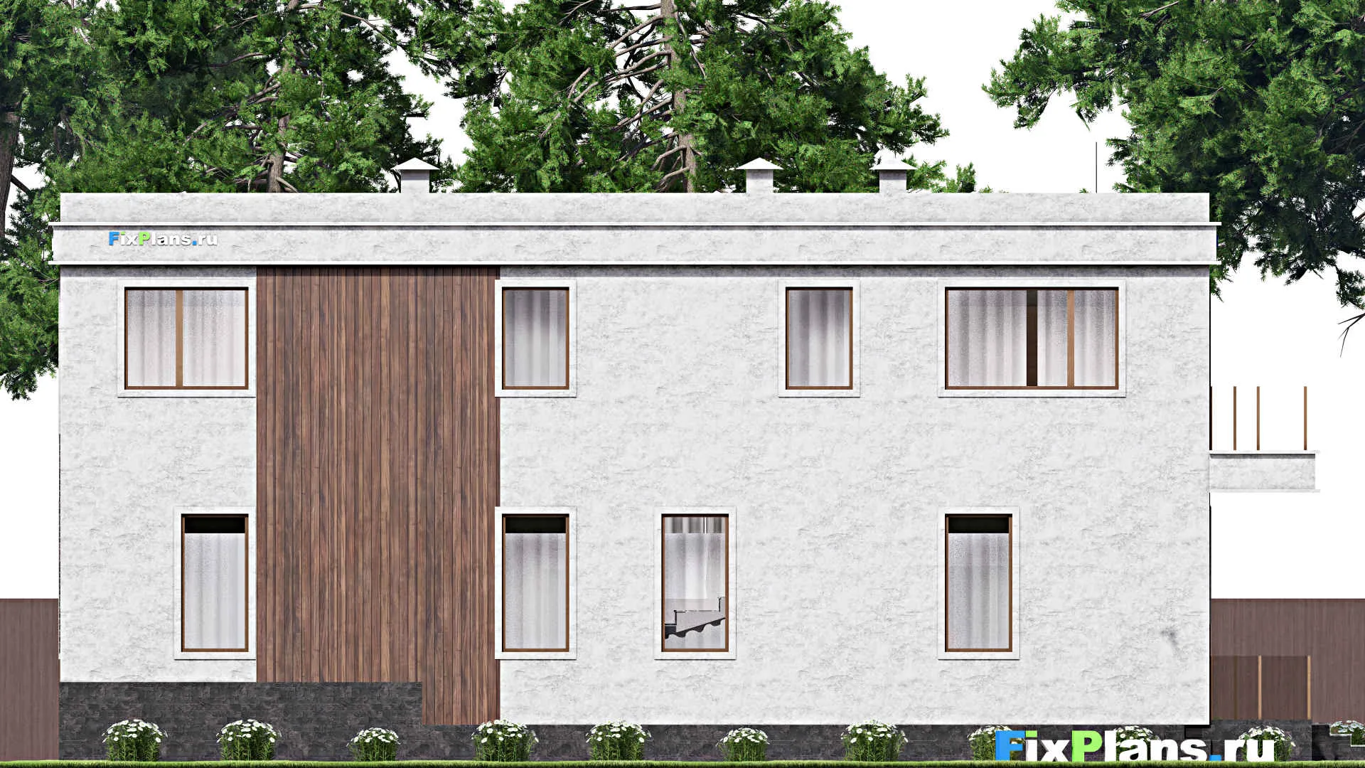 F-14696 - Проект двухэтажного дома 13 на 18, площадью 350 м² с террасой, балконом, баней, бассейном и 3 спальнями