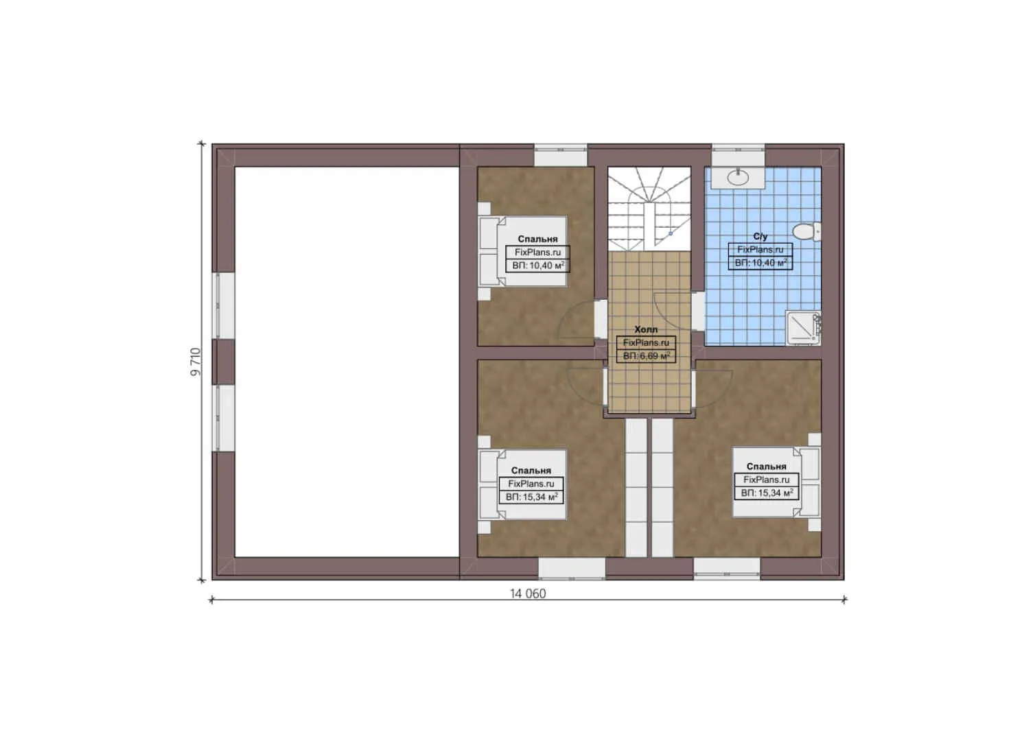 F-0071 - Планы дома с мансардой 10 на 15, площадью 190 м² с балконом, гаражом на 2 машины и 4 спальнями