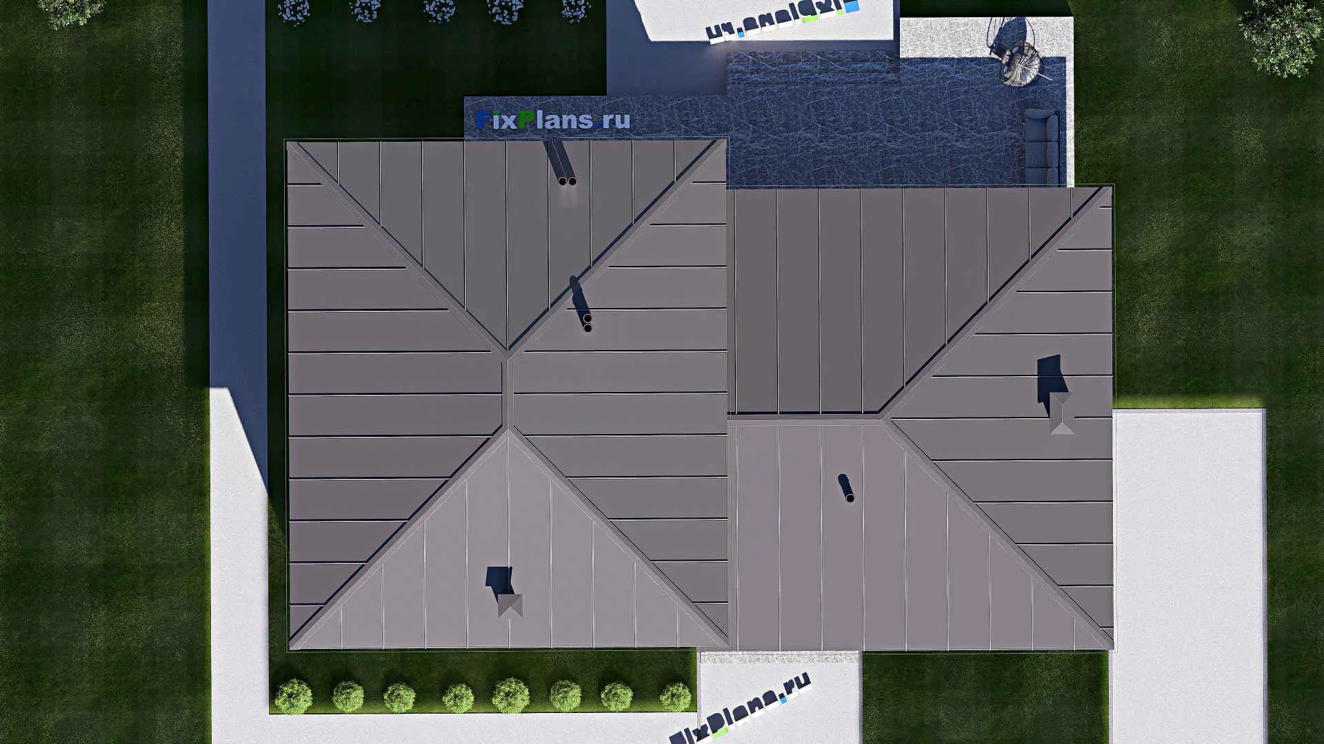 F-19772 - Планы двухэтажного дома 16 на 20, площадью 290 м² с террасой и 3 спальнями