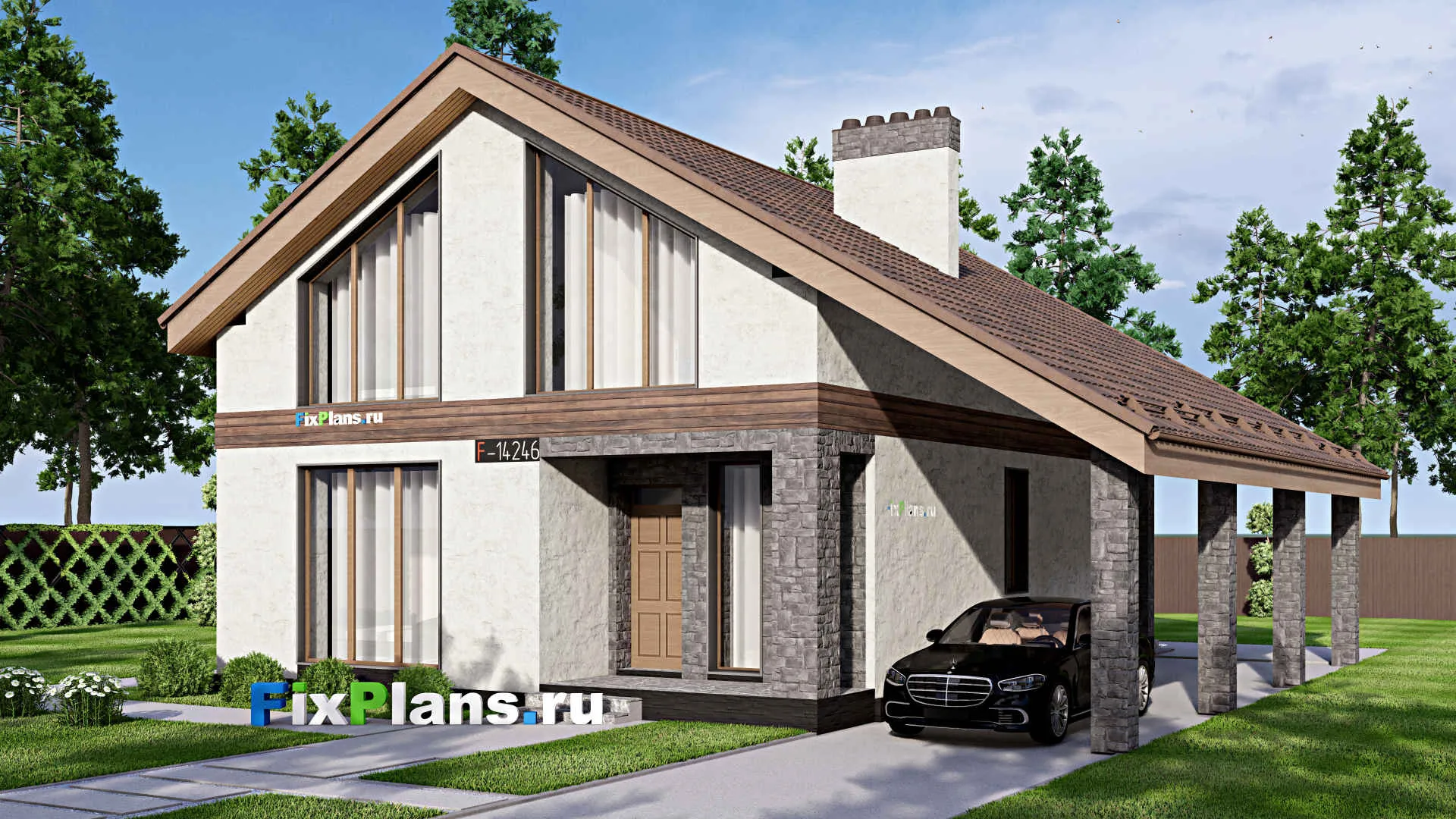 F-14246 - Проект дома с мансардой 13 на 15, площадью 240 м² с террасой, балконом и 5 спальнями