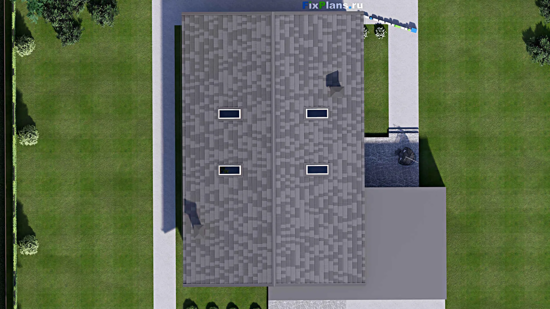 F-16640 - Проект дома с мансардой 17 на 20, площадью 340 м² с террасой, гаражом на 2 машины и 5 спальнями