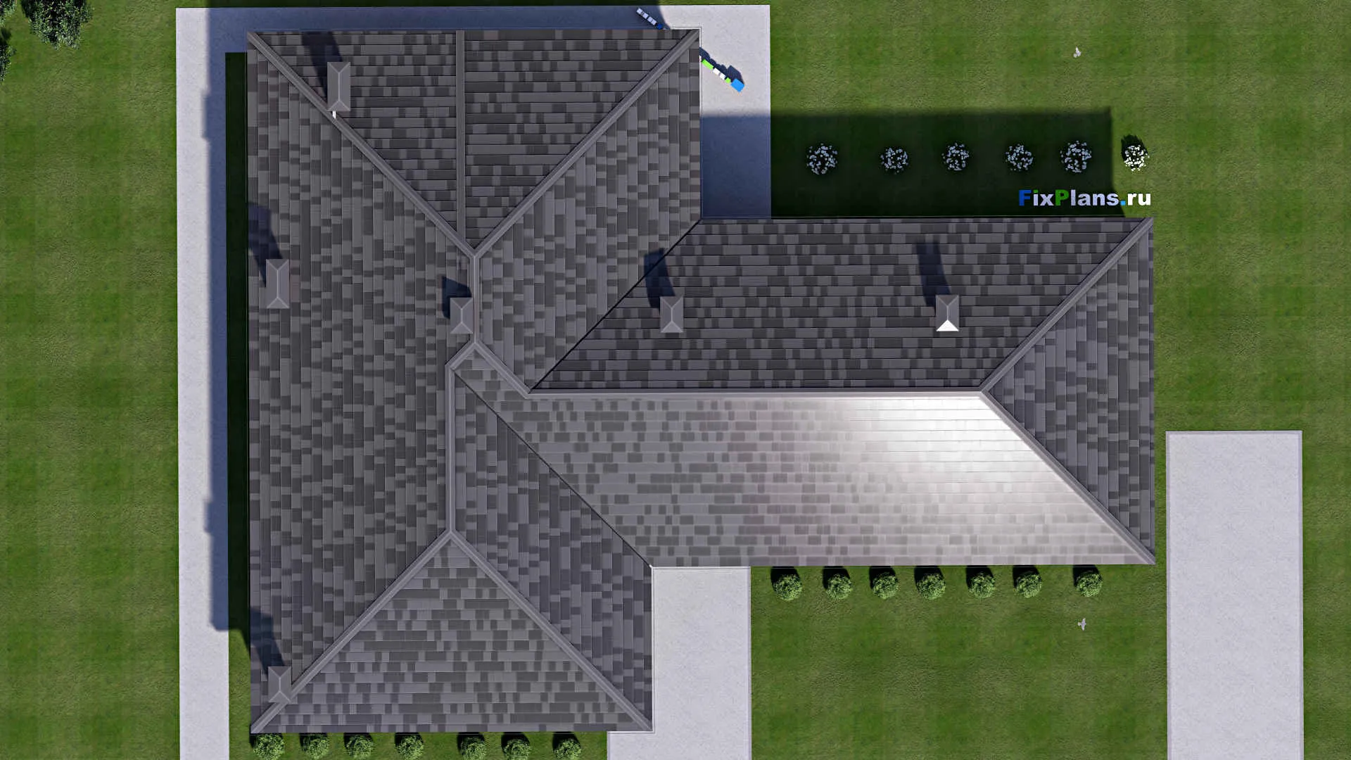 F-13742 - Проект одноэтажного дома 21 на 27, площадью 310 м² с террасой и 3 спальнями