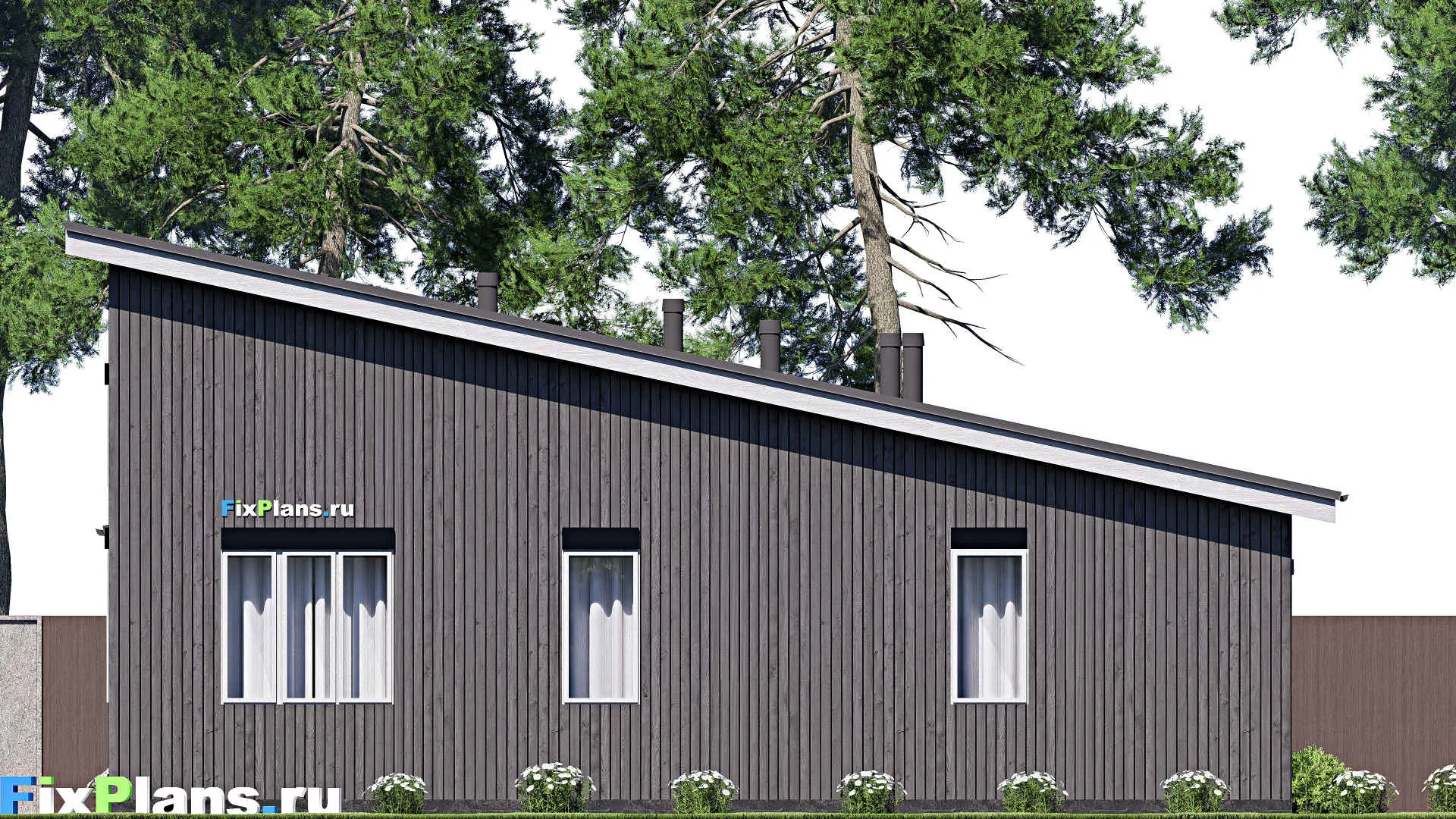 F-20447 - План одноэтажного дома 13 на 14, площадью 120 м² с террасой и 2 спальнями