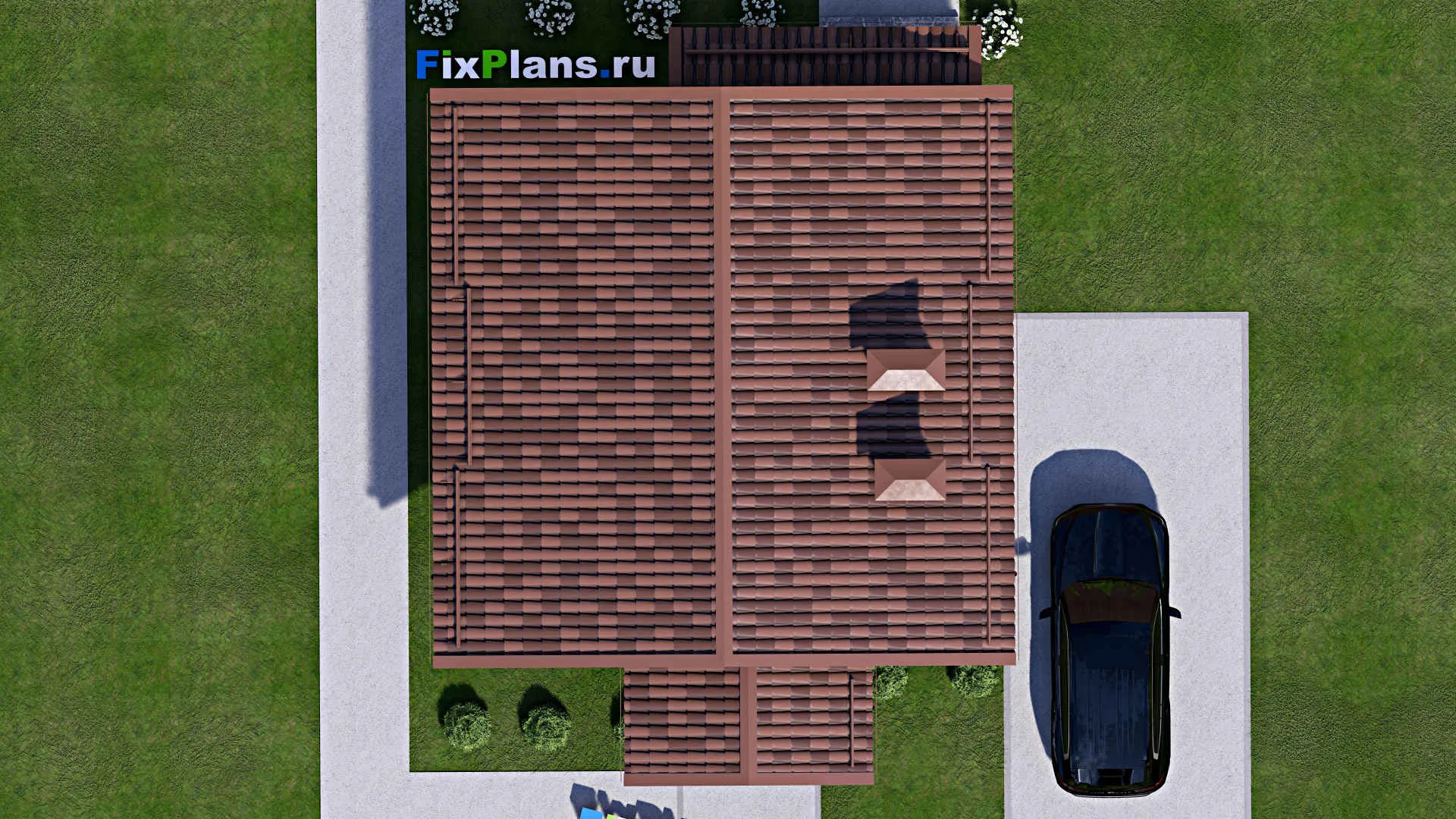 F-13310 - Проект одноэтажного дома 9 на 12, площадью 60 м² с террасой и 2 спальнями