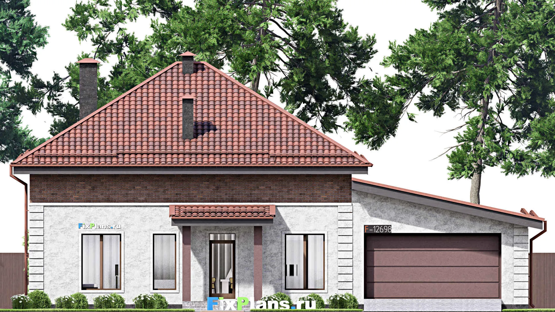 F-12698 - Планы дома с мансардой 19 на 20, площадью 270 м² с террасой, гаражом на 2 машины и 4 спальнями