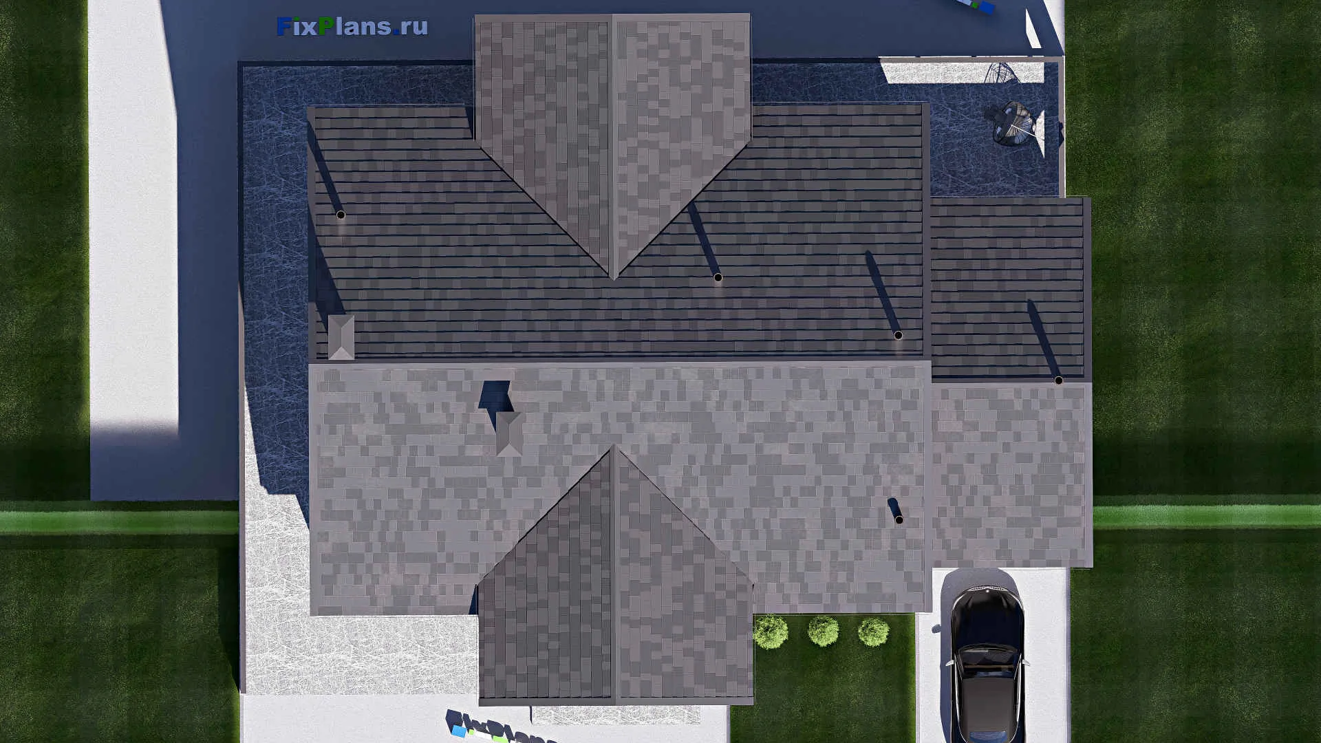 F-20627 - Проект одноэтажного дома 18 на 23, площадью 570 м² с террасой, цокольным этажом, гаражом на 2 машины и 3 спальнями