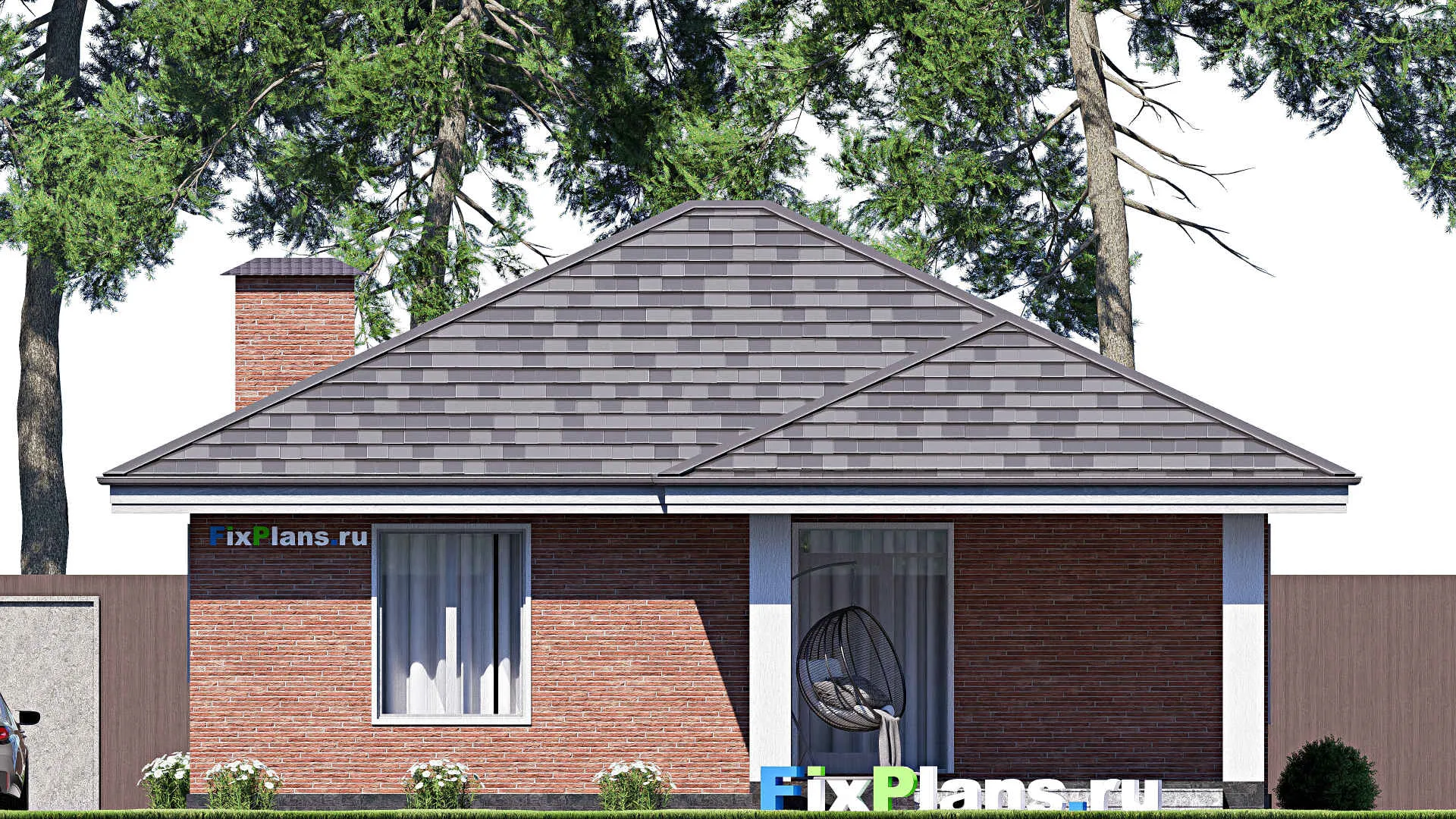 F-19295 - Проект одноэтажного дома 11 на 14, площадью 100 м² с террасой и 2 спальнями