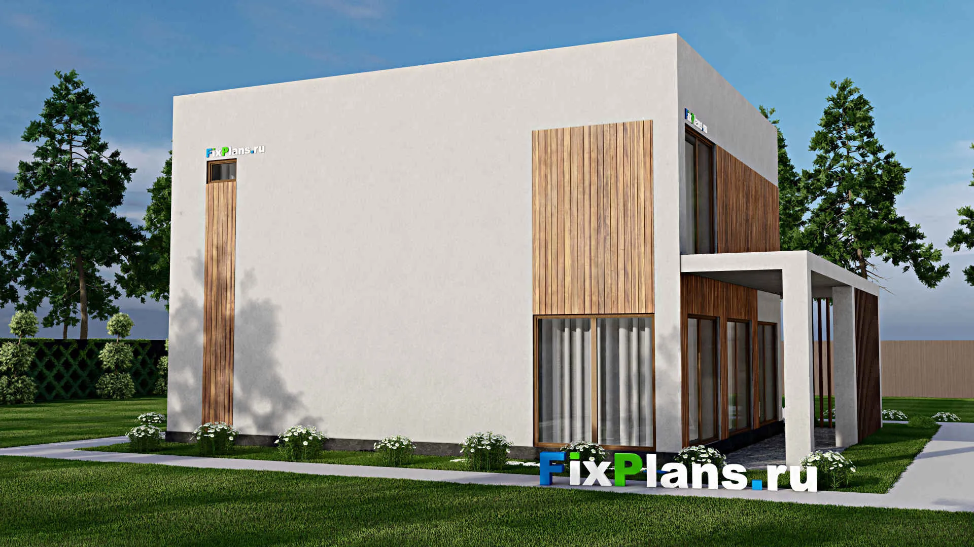 F-10574 - Проект двухэтажного дома 12 на 14, площадью 250 м² с террасой, балконом, баней, спортзалом и 2 спальнями