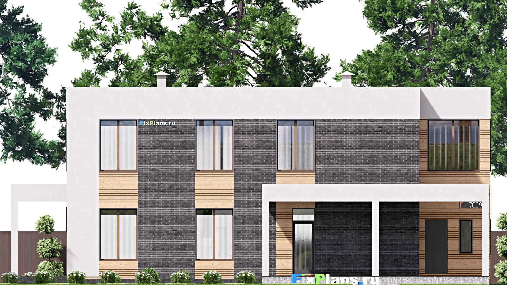 F-17009 - Проект двухэтажного дома 19 на 21, площадью 490 м² с террасой, балконом, баней, спортзалом и 8 спальнями