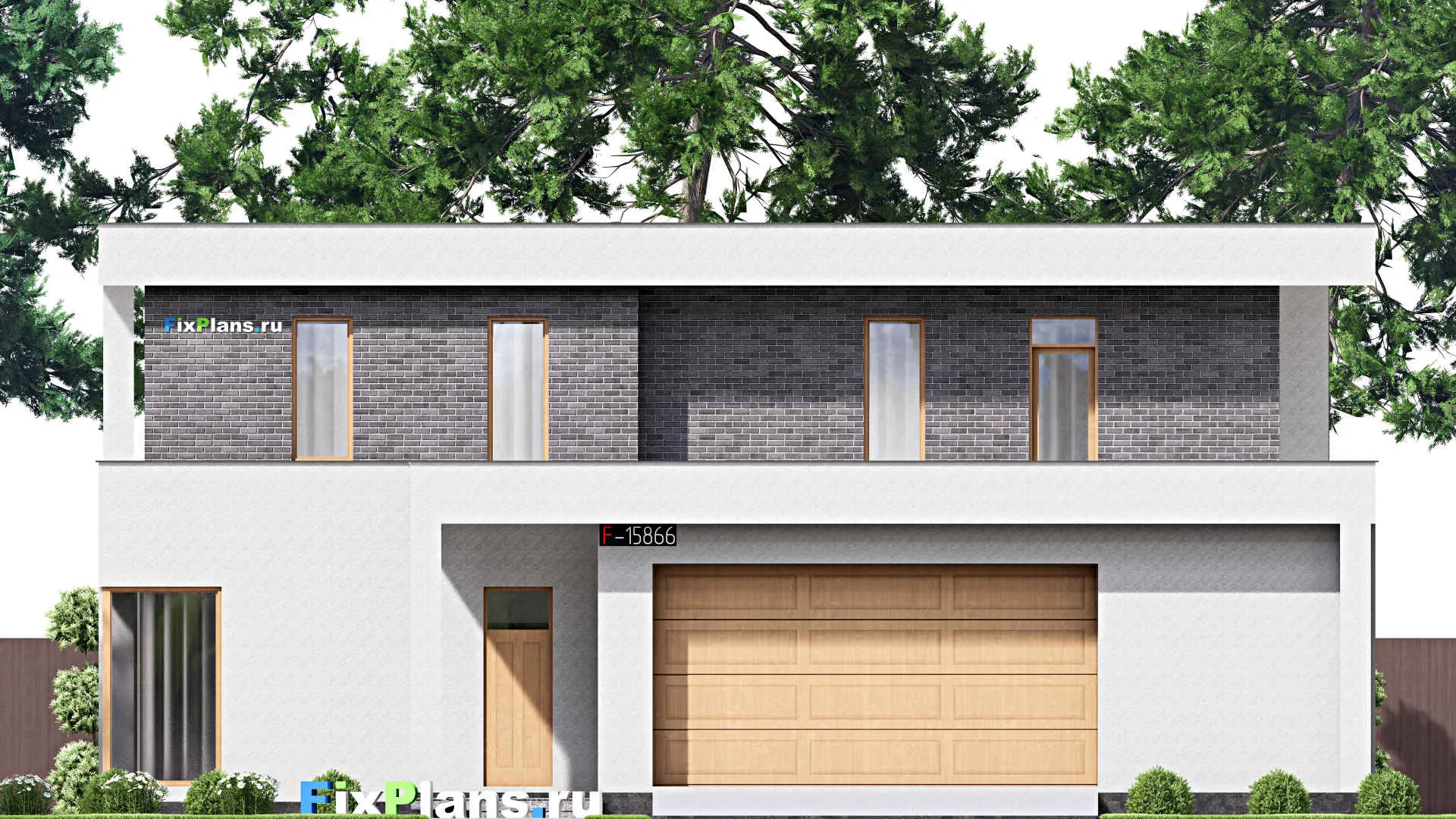 F-15866 - Проект двухэтажного дома 16 на 17, площадью 410 м² с террасой, балконом, гаражом на 2 машины и 4 спальнями
