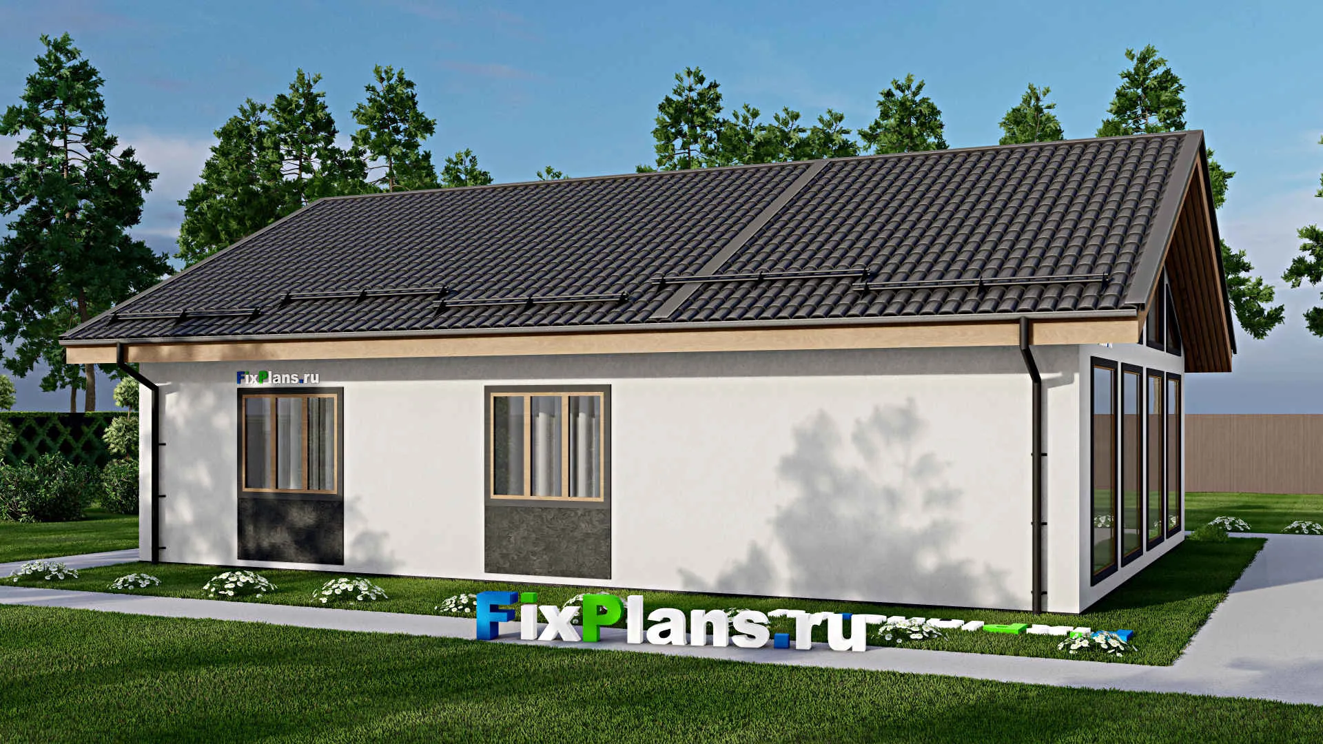 F-4346 - Проект одноэтажного дома 12 на 15, площадью 130 м² с 3 спальнями