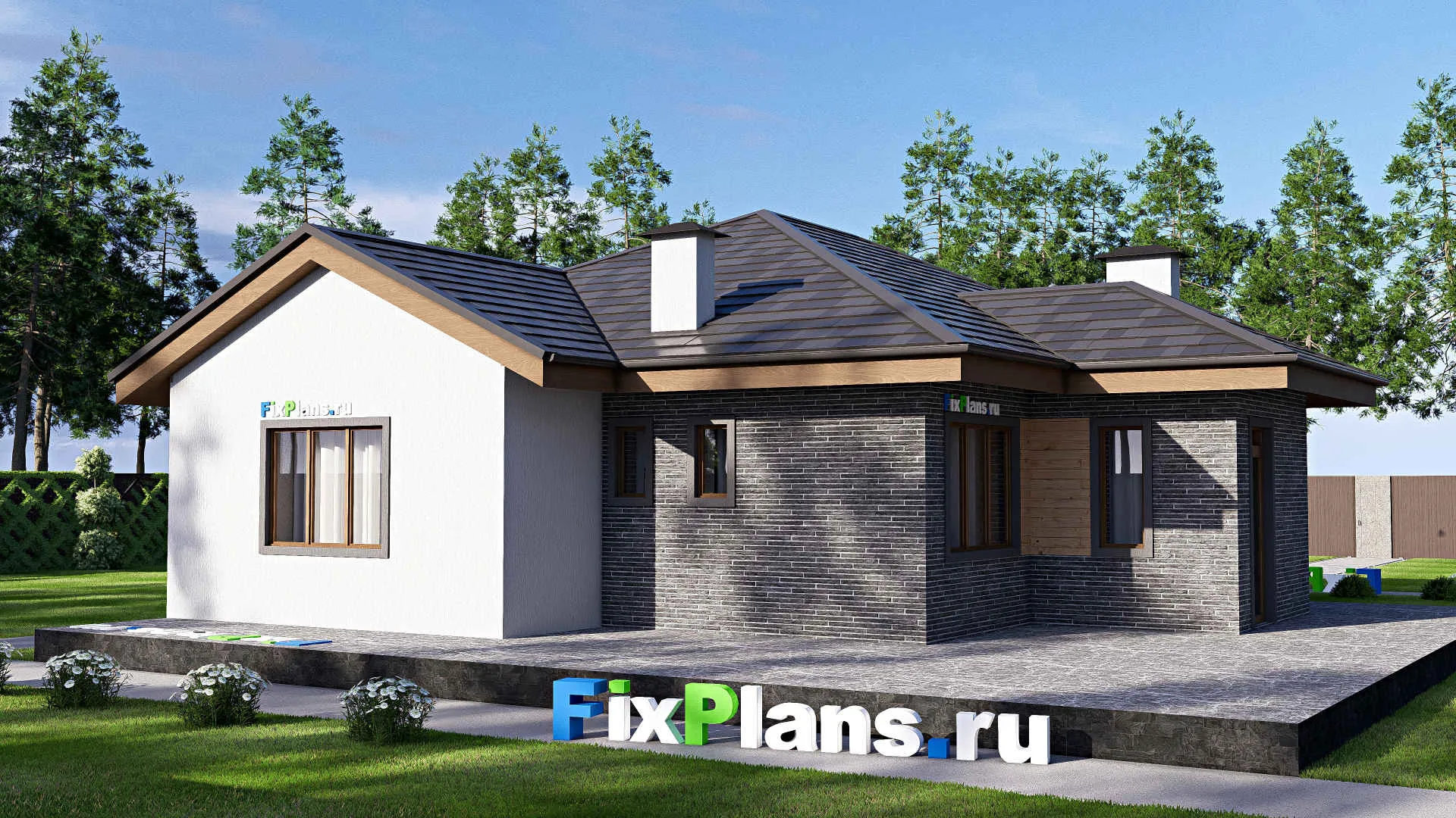 F-20060 - Проект одноэтажного дома 16 на 19, площадью 220 м² с террасой и 3 спальнями